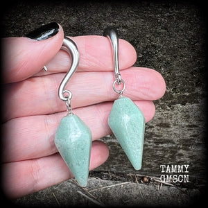 Aventurine gauged earrings-Gemstone ear wieghts