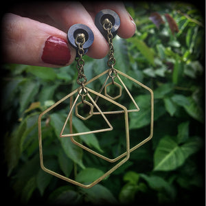 Geometric earrings Ear hangers Tunnel earrings 0 gauge tunnel dangles Body jewelry Stretched ears Stretched lobes Sacred geometry 