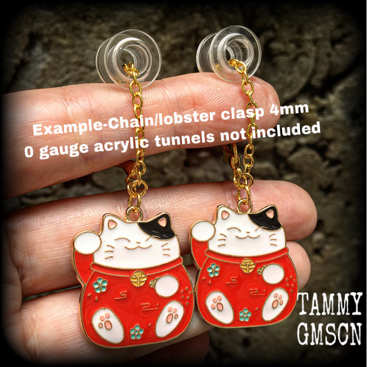 Maneki Neko earrings-Japanese cat tunnel dangles