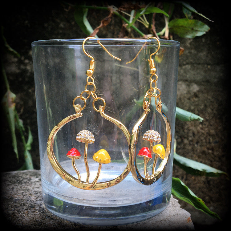 Antique gold and enamel mushroom earrings