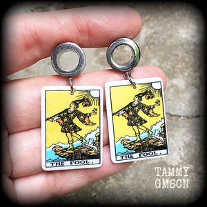 The Fool tarot card tunnel earrings