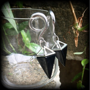 Black obsidian gauged earrings