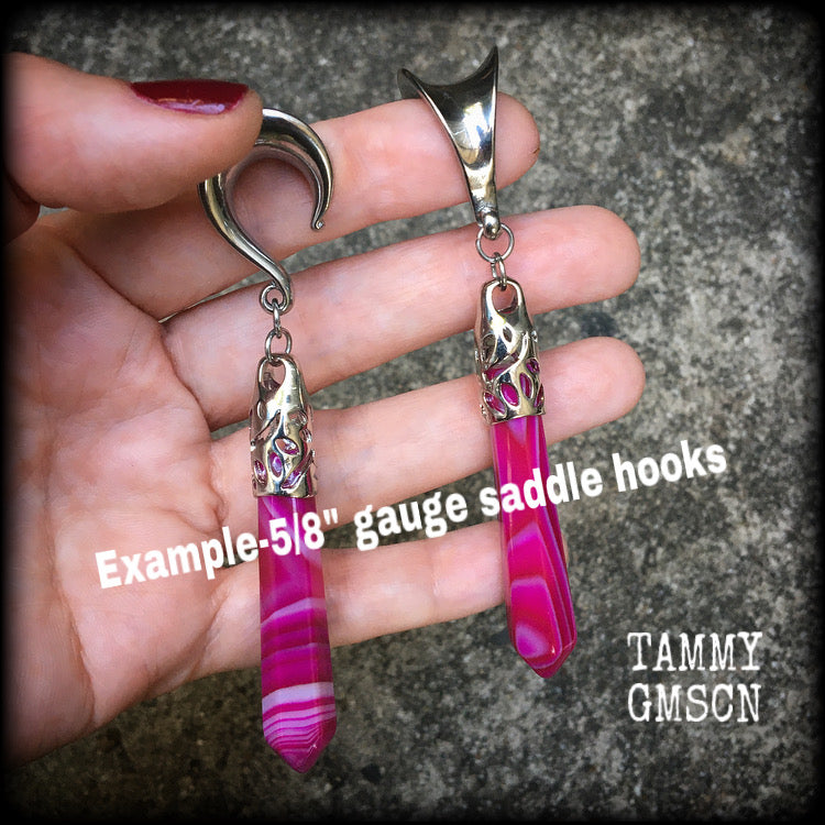 Pink agate gauged earrings