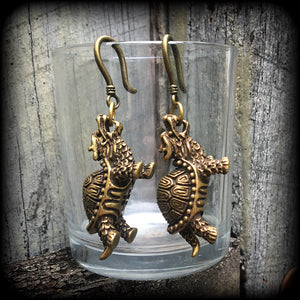 Dragon turtle earrings-Ear hangers