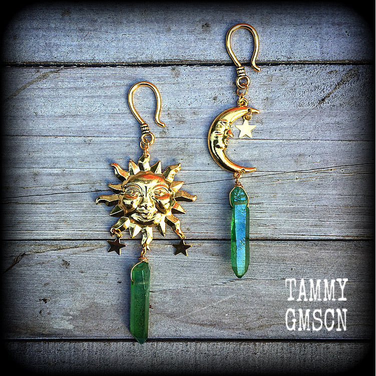 Esoteric sun and moon earrings-Ear hangers