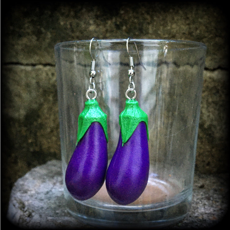 Emoji earrings-Eggplant earrings