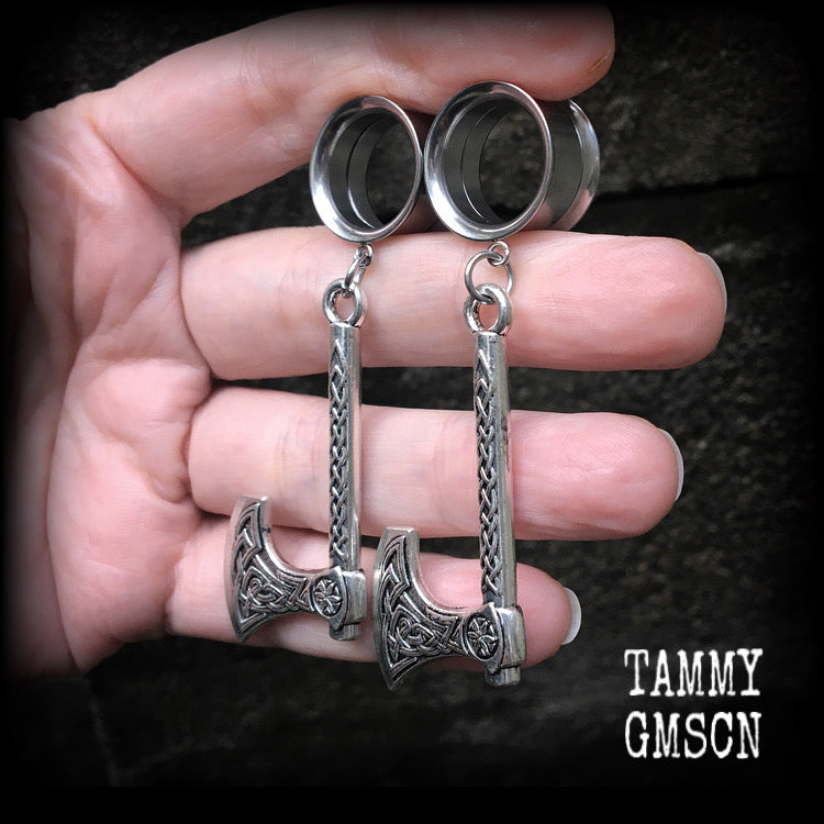 Viking axe tunnel earrings