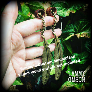 Feather ear hangers-Bronze feather earrings