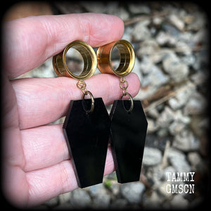 Black coffin tunnel earrings