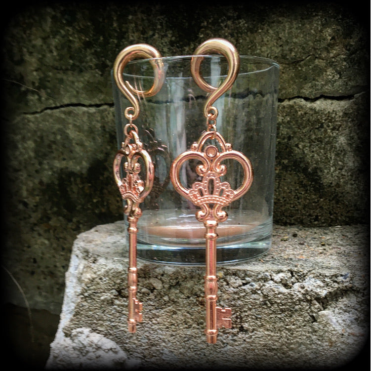 Antique key gauged earrings