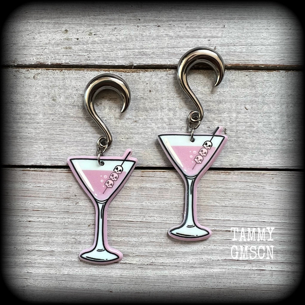 Zombie martini gauged earrings-Halloween earrings