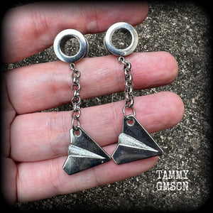 Origami airplane tunnels-Aeroplane earrings