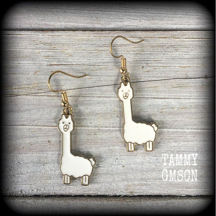 Llama earrings Alapaca earrings Animal earrings Quirky earrings Alapaca jewelry Cute earrings Camels Mammals Pet earrings Gifts for girls Pierced ears Ear gauges Party favours Christmas gifts Birthday gifts