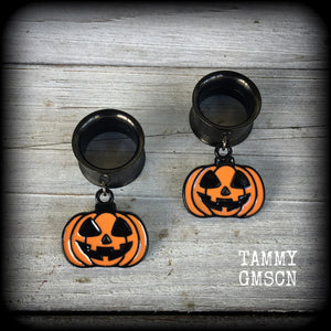 Halloween tunnel earrings Halloween gauged earrings Jack O'Lantern earrings Pumpkin earrings