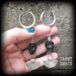 Tribal skull earrings-Ogoun-Voodoo gauged earrings