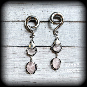 Rose quartz gauged earrings Rose quartz ear weights 0 gauge ear weights Gemstone ear hangers Gauges 6g 2g 0g 00g 1/2" 9/16" 5/8" 3/4" 7/8" 1" 1.10" 1.18"
