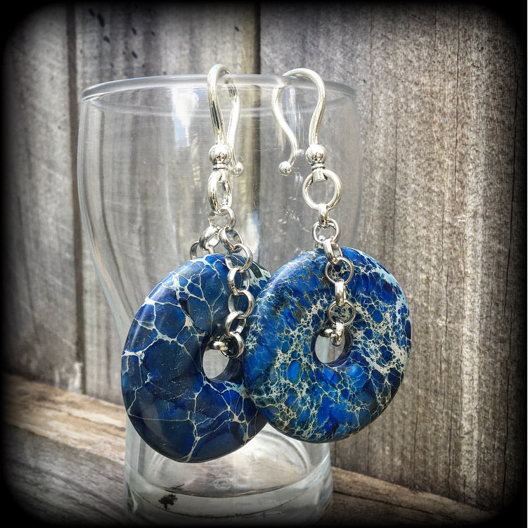 Sea sediment jasper earrings-Ocean jasper ear hangers