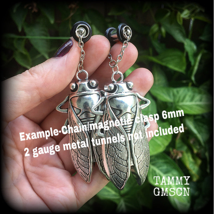 Silver cicada earrings-Tunnel dangles