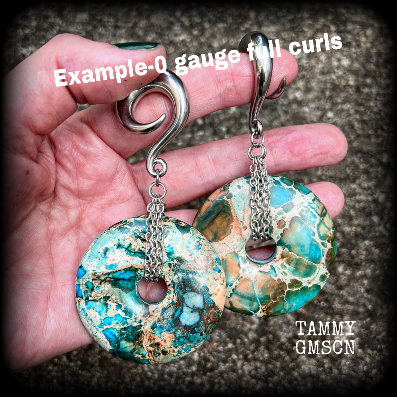 Turquoise ocean jasper ear weights-Gauged earrings