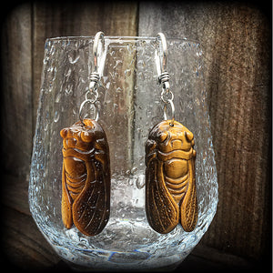 Tigers eye cicada earrings-Ear hangers