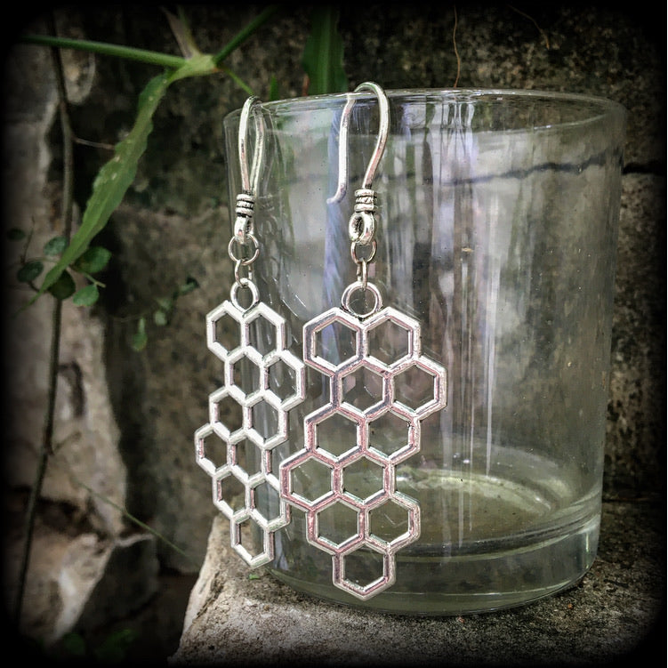 Beehive earrings-Hexagon ear hangers