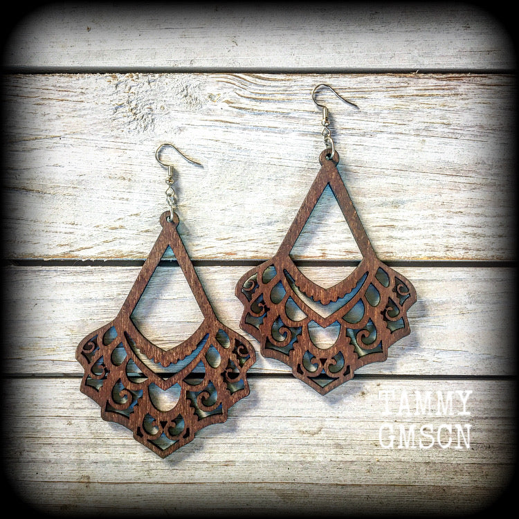 Wood mandala earrings