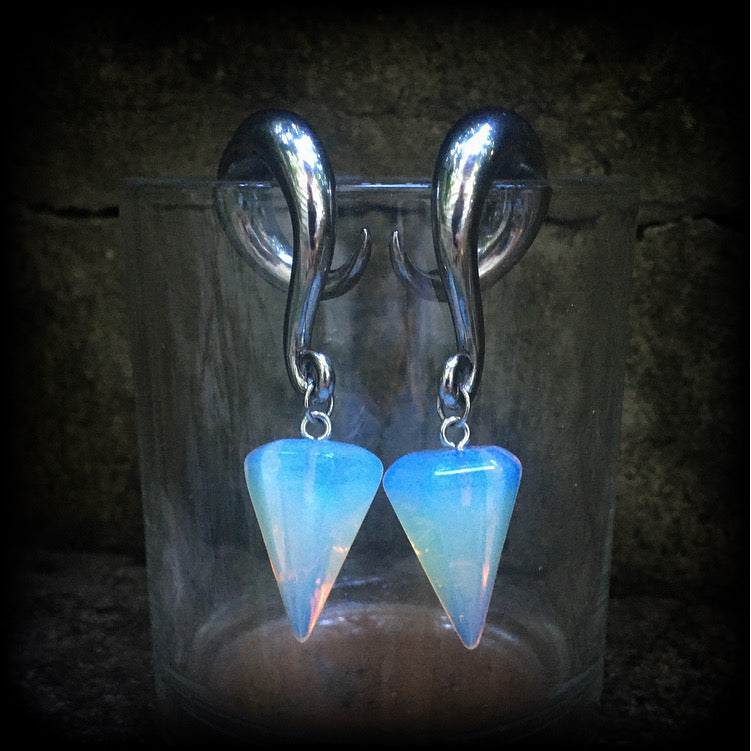 Opalite gauged earrings Gemstone ear weights Ear hangers 0 gauge ear weights Opalite ear weights Body jewelry 6mm 8mm 10mm 12mm 14mm 16mm 19mm 22mm 25mm 28mm 30mm Gemstone body jewelry Gypsy boho Boho chic Moonstone ear hangers
