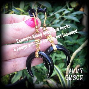 Black obsidian double horn earrings-Ear hangers