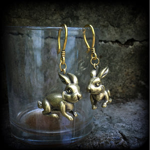 Brass rabbit gauged earrings