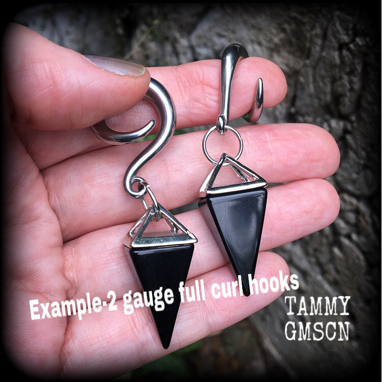 Black obsidian gauged earrings