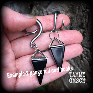 Black obsidian gauged earrings