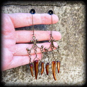 Antique bronze and shell tusk earrings