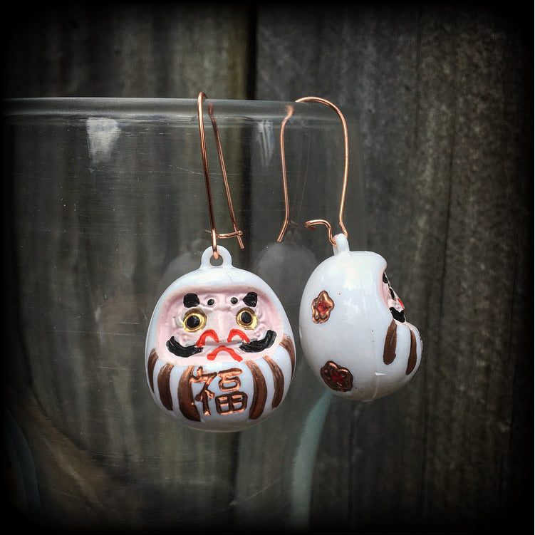 White daruma earrings Daruma dolls Japanese dolls Japanese earrings Daruma ear hangers Daruma ear weights Unique ear weights Stretched ears Stretched lobes Ear gauges Pierced Gauged earrings 4mm 6mm 8mm 10mm 12mm 14mm 16mm 19mm 22mm 25mm 28mm 30mm