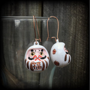 White daruma earrings Daruma dolls Japanese dolls Japanese earrings Daruma ear hangers Daruma ear weights Unique ear weights Stretched ears Stretched lobes Ear gauges Pierced Gauged earrings 4mm 6mm 8mm 10mm 12mm 14mm 16mm 19mm 22mm 25mm 28mm 30mm