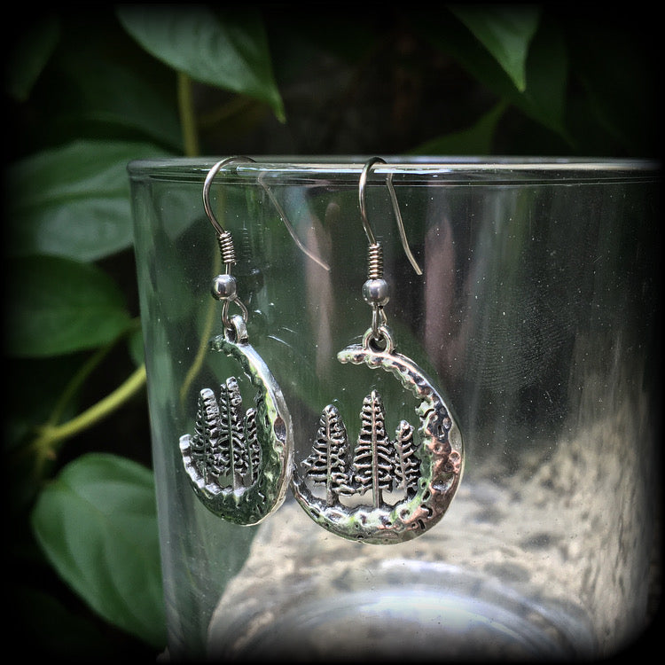 Fir tree and crescent moon earrings