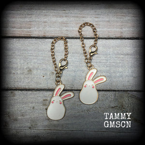 White rabbit earrings-Tunnel dangles