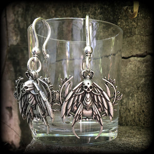 Deaths head moth earrings Insect earrings Ear hangers Tunnel dangles Tunnel friendly Crescent moon 2 gauge ear weights Gauged earrings Stretched ears Stretched lobes Gauged ears Insect ear weights Moth ear weights Deathshead moth jewllery Moss goth
