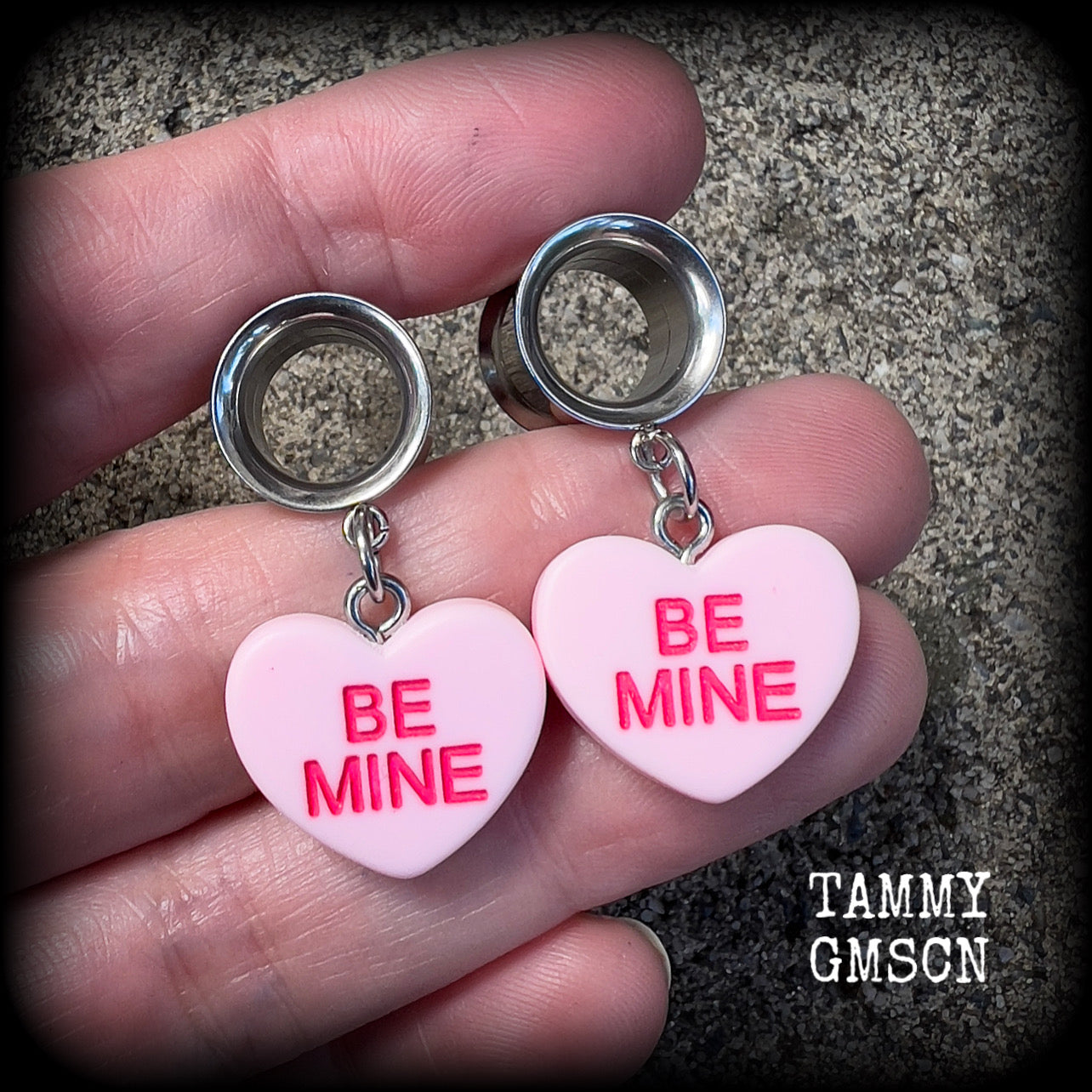 Candy hearts tunnel earrings-Tunnel dangles