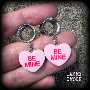 Candy hearts tunnel earrings-Tunnel dangles