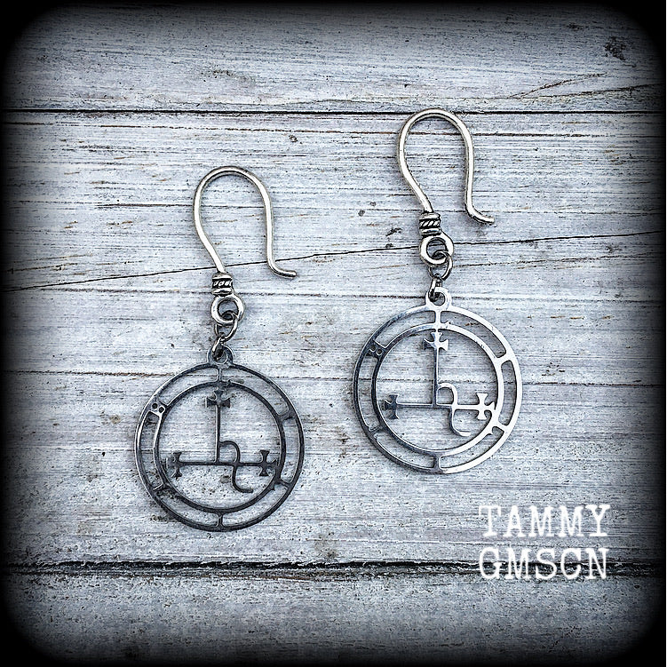 Sigil of Lilith earrings Lilith earrings Sigil of Lilith earrings 8 gauge ear weights Occult jewelry Tunnel dangles Pierced ears Goddess earrings Stretched lobes Occult earrings Occult jewelry Witches jewelry Black magick Dark arts Coven jewelry Wiccan Pagan Druid