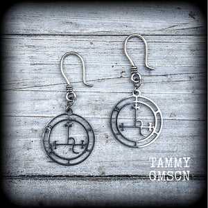 Sigil of Lilith earrings Lilith earrings Sigil of Lilith earrings 8 gauge ear weights Occult jewelry Tunnel dangles Pierced ears Goddess earrings Stretched lobes Occult earrings Occult jewelry Witches jewelry Black magick Dark arts Coven jewelry Wiccan Pagan Druid