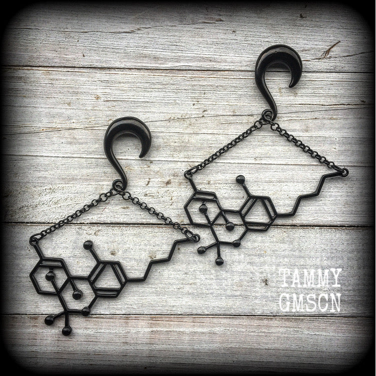 THC molecule gauged earrings