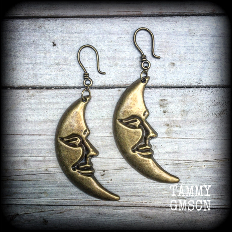 Antique bronze moon earrings