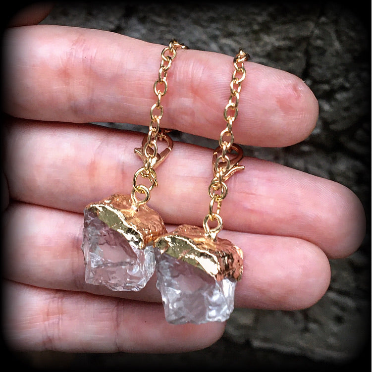 Faux clear quartz tunnel dangles