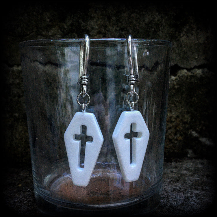 White coffin earrings-Halloween earrings-Ear hangers