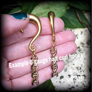 DNA strand earrings DNA helix ear hangers 0 gauge ear weights Science earrings Science ear gauges Stretched lobes Body jewelry Gauged earrings Gauged ears Stretched ears Ear gauges 6g 2g 0g 00g 1/2" 9/16" 5/8" 3/4" 7/8" 1" 1.10" 1.18"