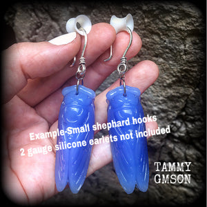 Blue jade cicada earrings-Gemstone insect ear hangers