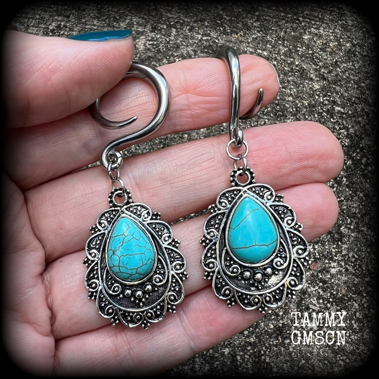 Turquoise gauged earrings-Ear weights