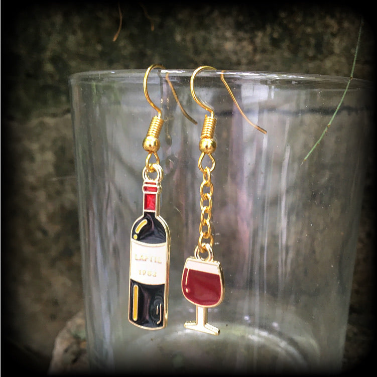 Red wine earrings-Alcohol earrings