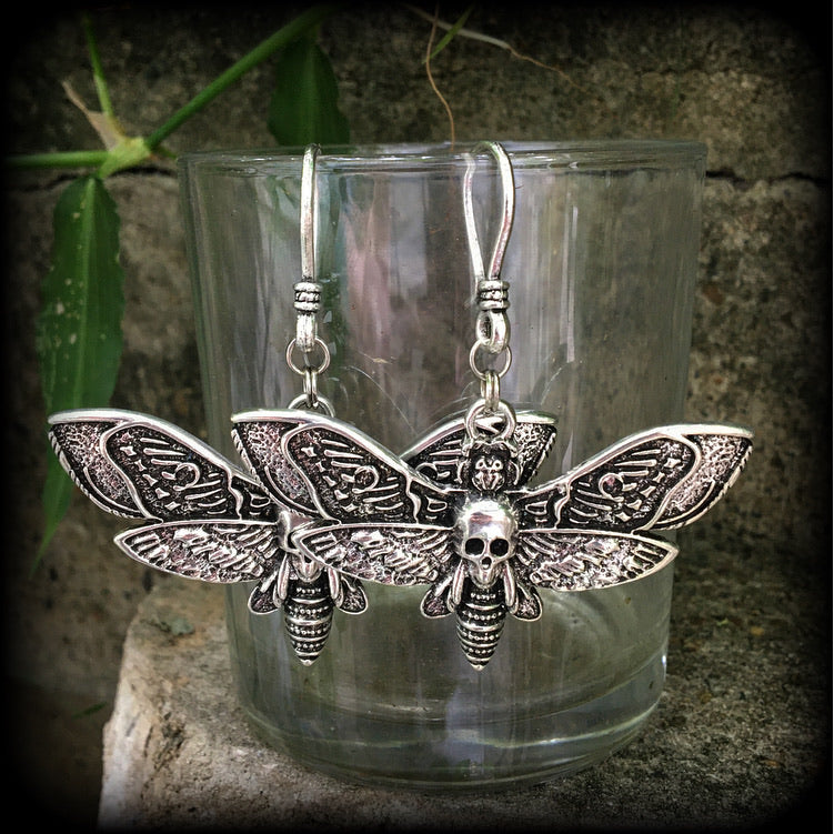 Deaths head moth earrings-Tunnel friendly earrings